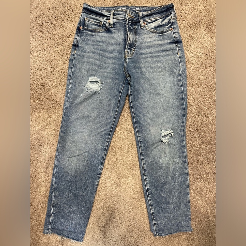 Old Navy Distressed High Waisted OG Straight Jeans Size 6 Short
